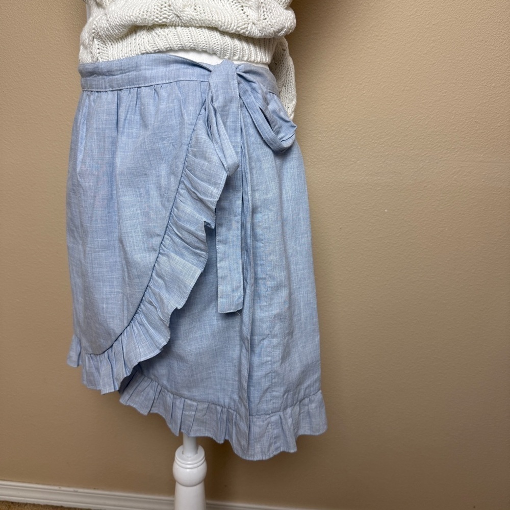 Madewell Meadow Ruffle Wrap Skirt Tie Belt Chambray Blue size 8 - Picture 4 of 6